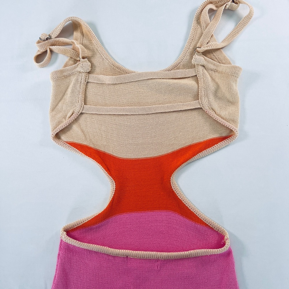 MABLE Colorblock Knit Cutout Maxi Dress Pink Orange Tan Womens Size Small Resort - Picture 6 of 8